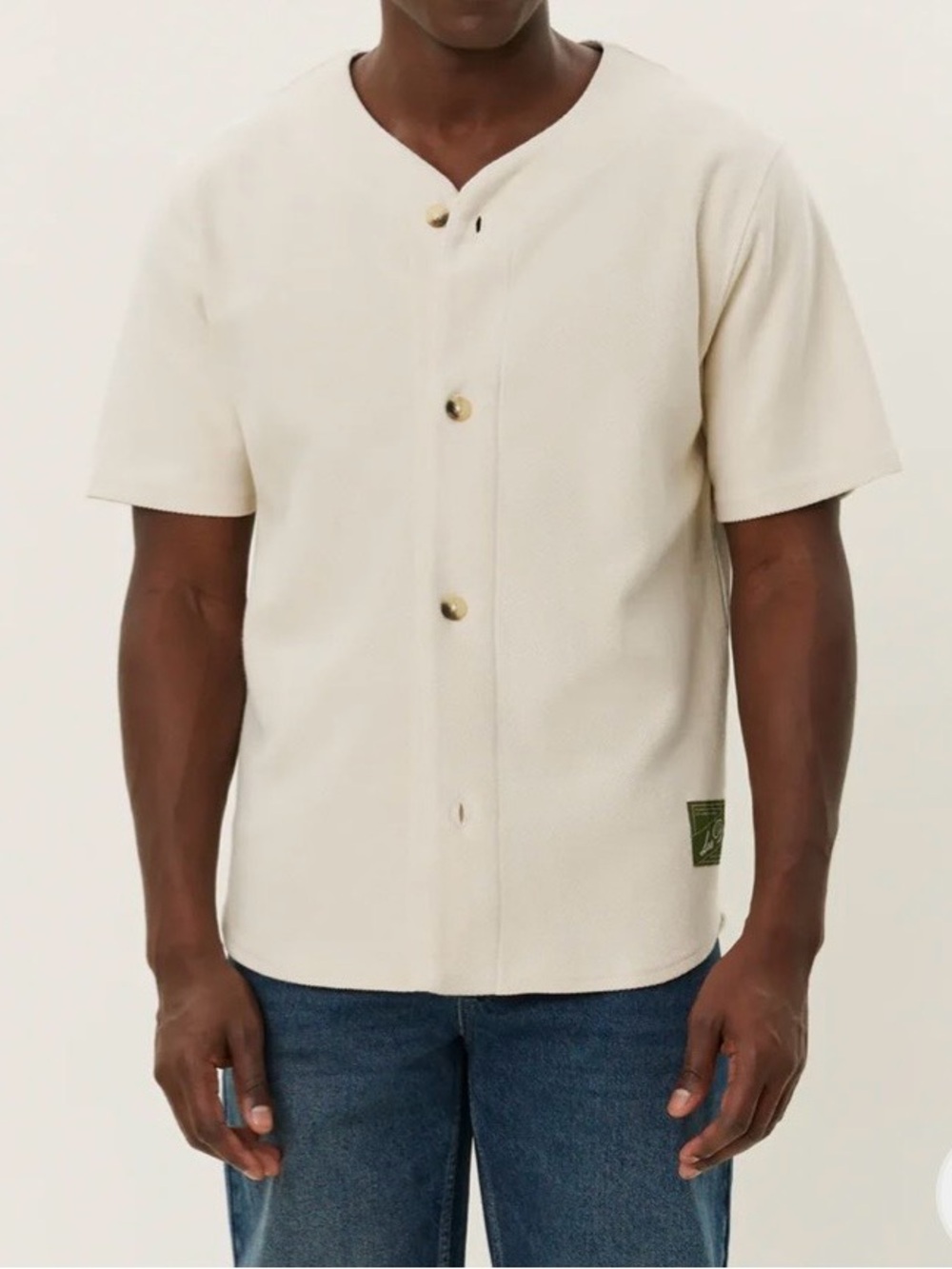 “Les Deux” Men's Barry Baseball Jersey Shirt in Cream